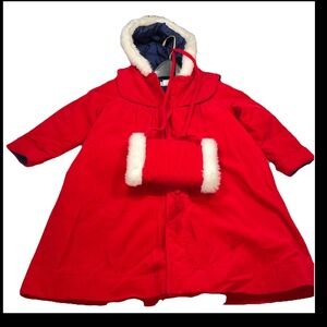 Jayne Copeland little Girl's RED WHITE Hooded Jacket & Hand Muffler SET, Size 5